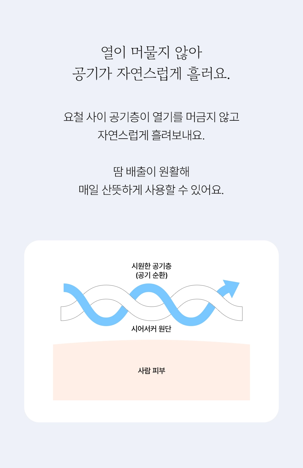 헬렌스타인 로엘 시어커서 차렵이불 세트 시어서커 원단의 공기층_땀 배출 원활