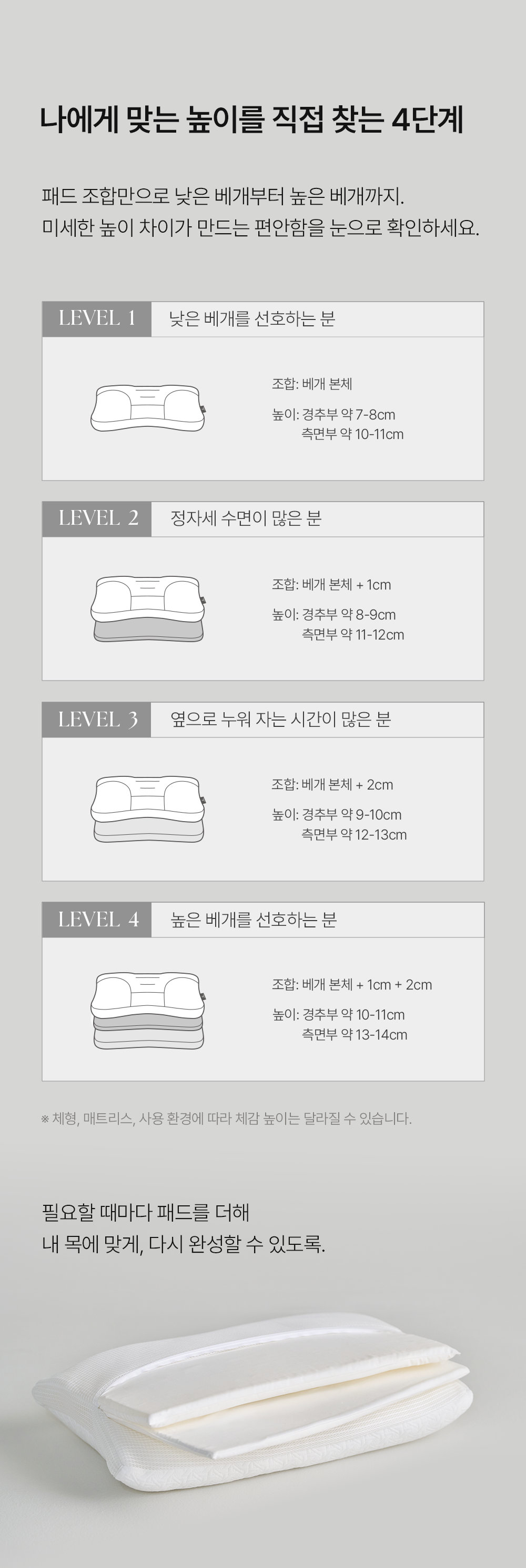헬렌스타인 내 목의 베개 4단계 높이 조절 가이드