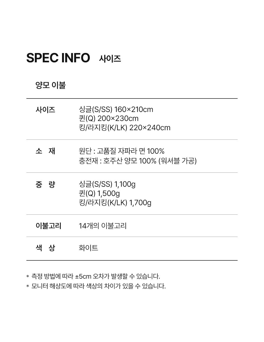헬렌스타인 앨버리 호주산 양모 이불솜